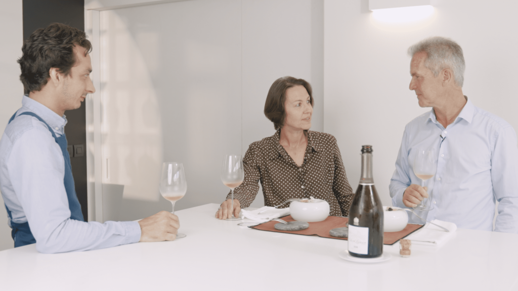 Esther Degorce-Dumas, Business Development Director, Hervé Dantan, Cellar Master Maison Lanson Champagne and chef Arthur Leprevost in Twins office